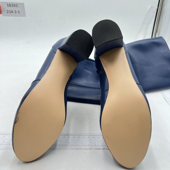 Blue Women Almond Toe Knee High Boot Chunky Heel Zip Up Daily Work Dress Shoes - Picture 7 of 7